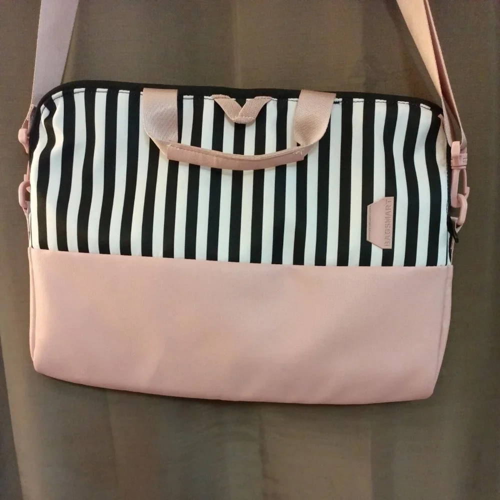 Bagsmart 15.6 Inch Laptop Case Slim Computer Bag Pink With Black & White Stripes